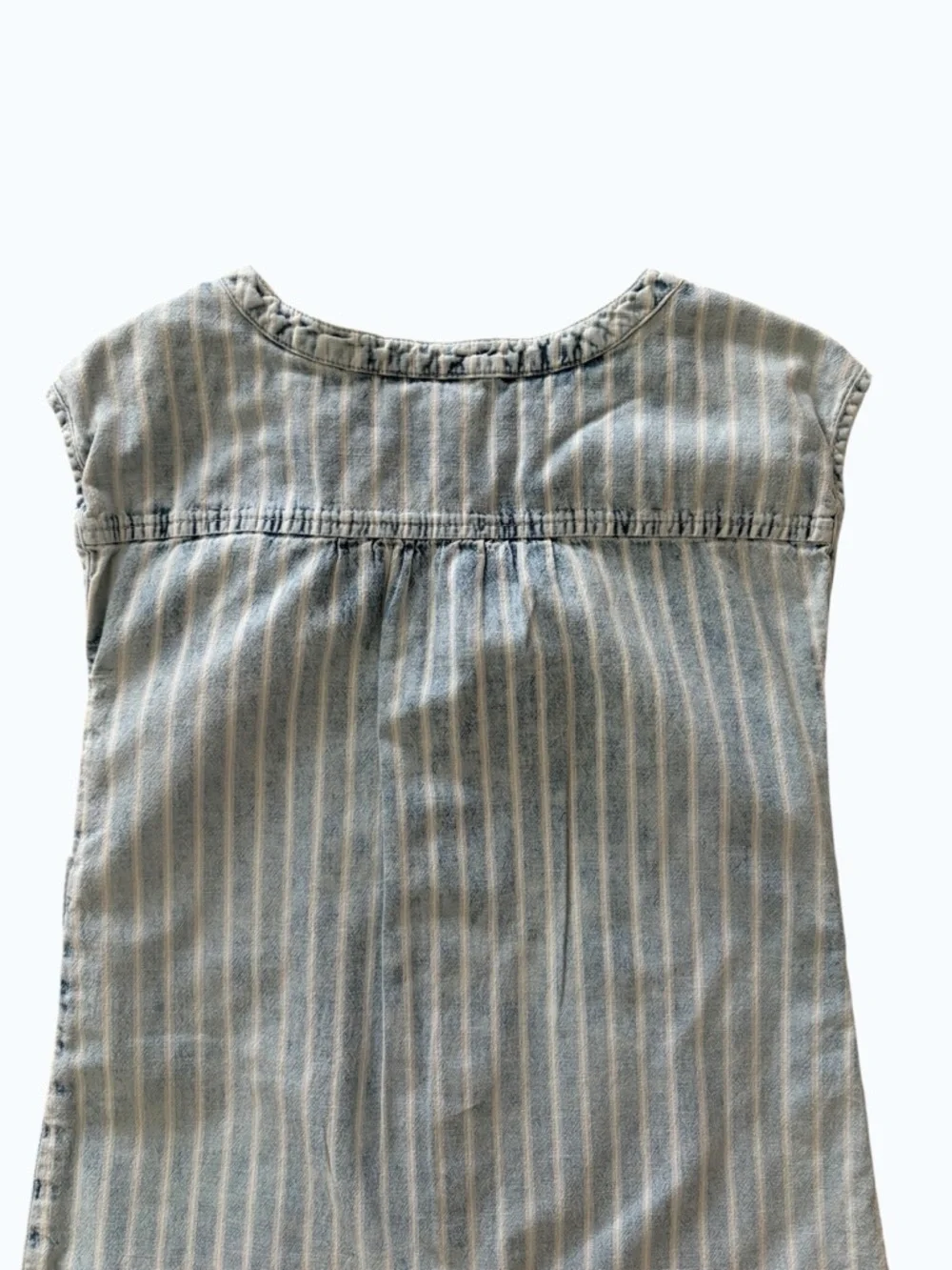 GAP Light Blue and White Striped Sleeveless Button-Front Dress